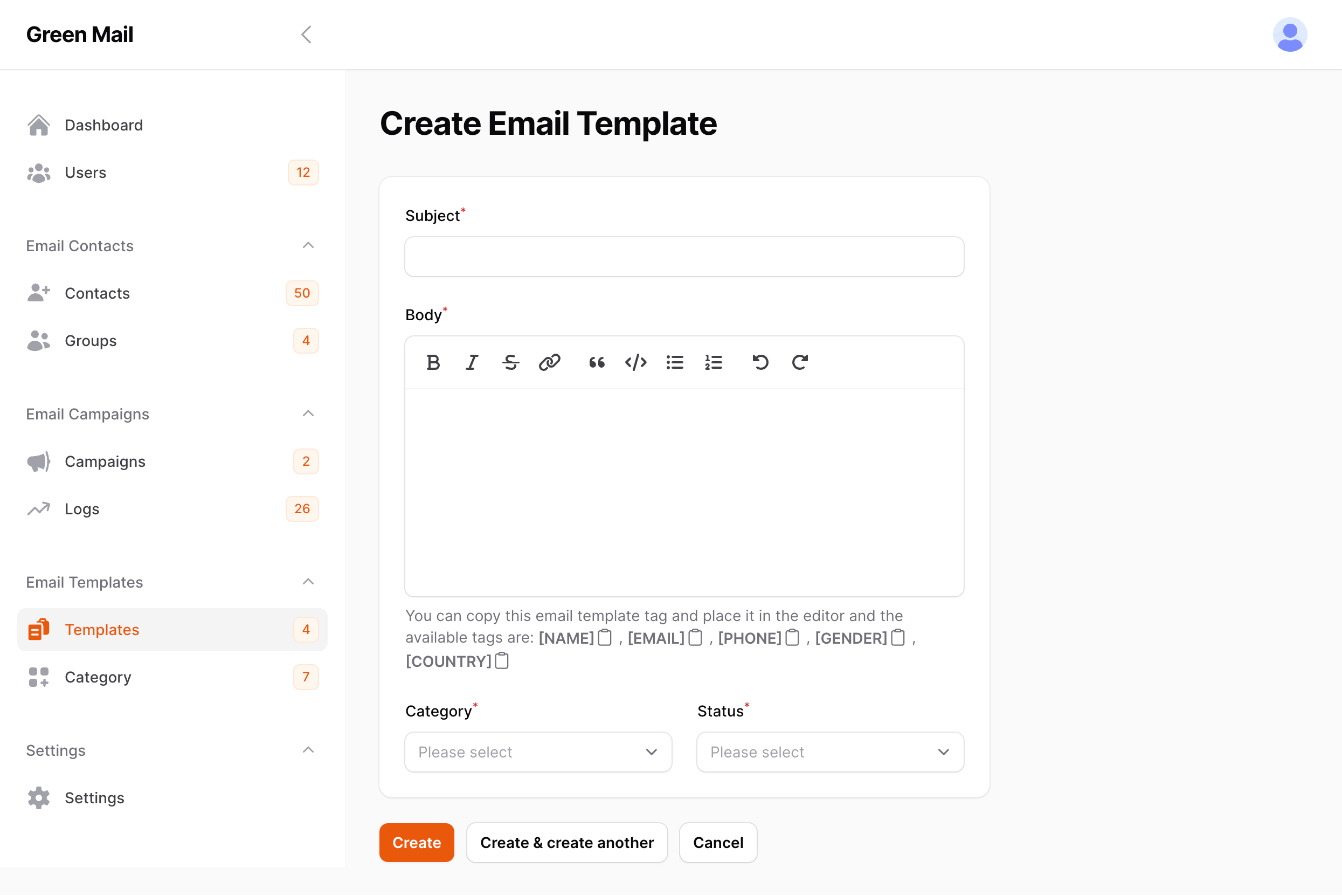 Design stunning email templates with tags for a personalized touch.